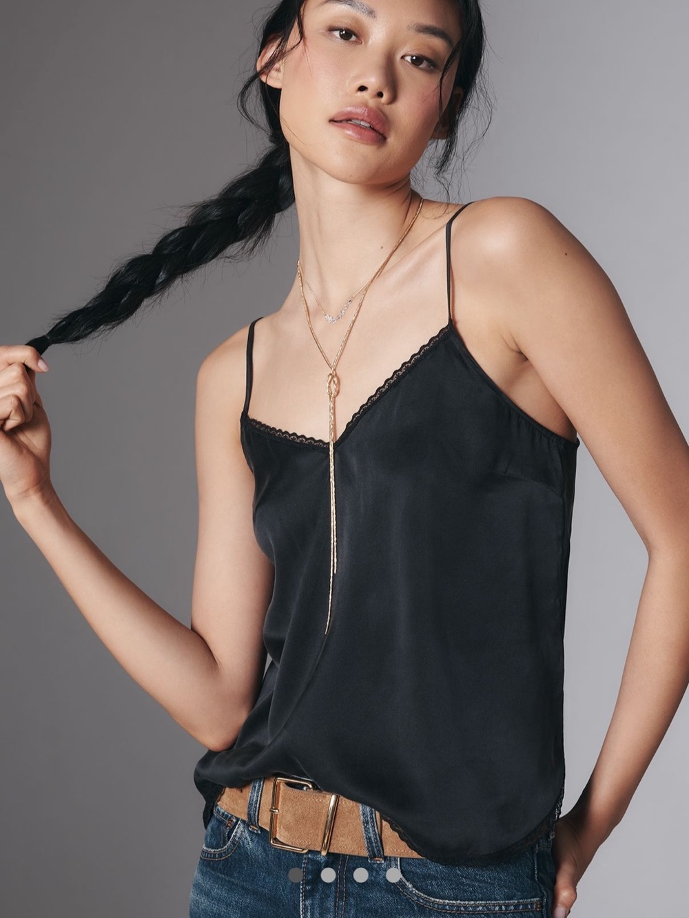 Anthropologie Black 100% Silk Lace-Trim Camisole